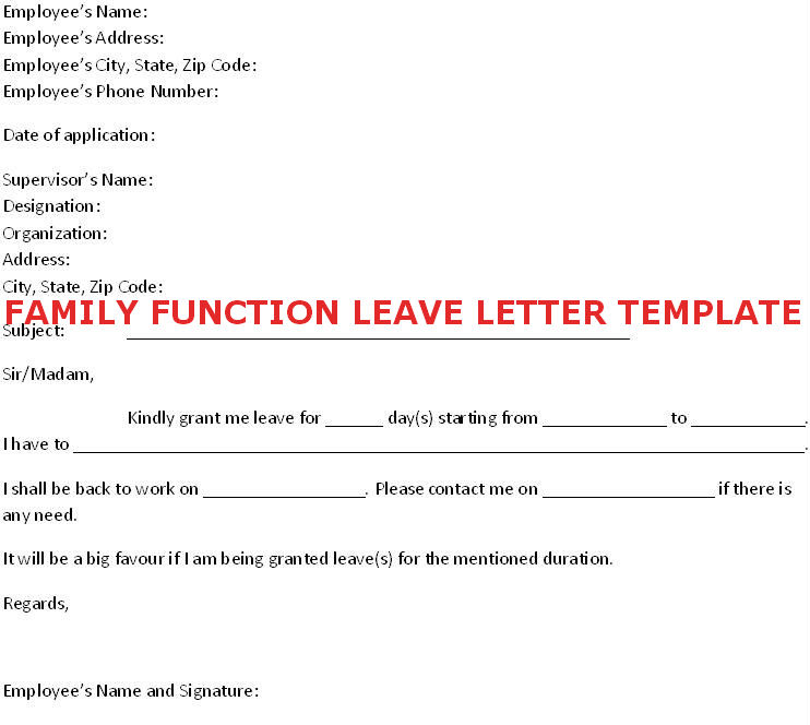 application letter for leave to attend a family function