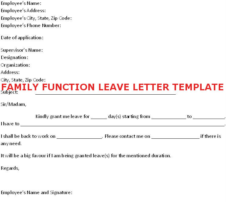 Family Function Leave Letter Template