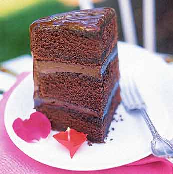 Chocolate Cake with Ganache served with rose petals