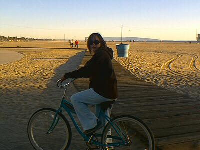 Riding a beach cruiser